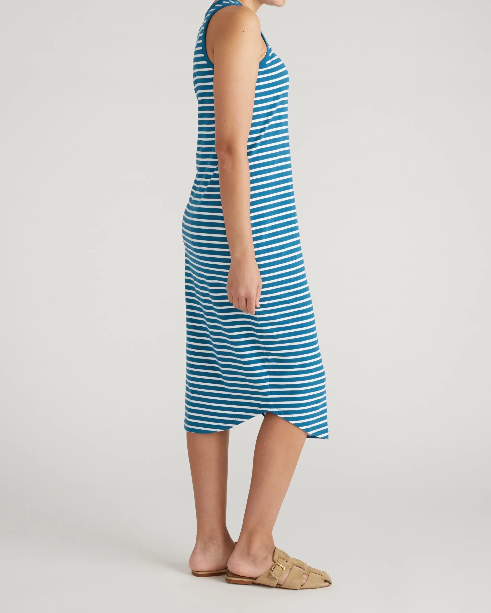 Cai High Neck Tank Dress Ink Blue/White Stripe