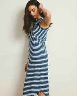 Cai High Neck Tank Dress Ink Blue/White Stripe
