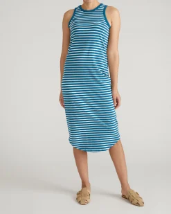 Cai High Neck Tank Dress Ink Blue/White Stripe