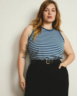 Cai High Neck Tank Ink Blue/White Stripe