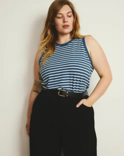Cai High Neck Tank Ink Blue/White Stripe