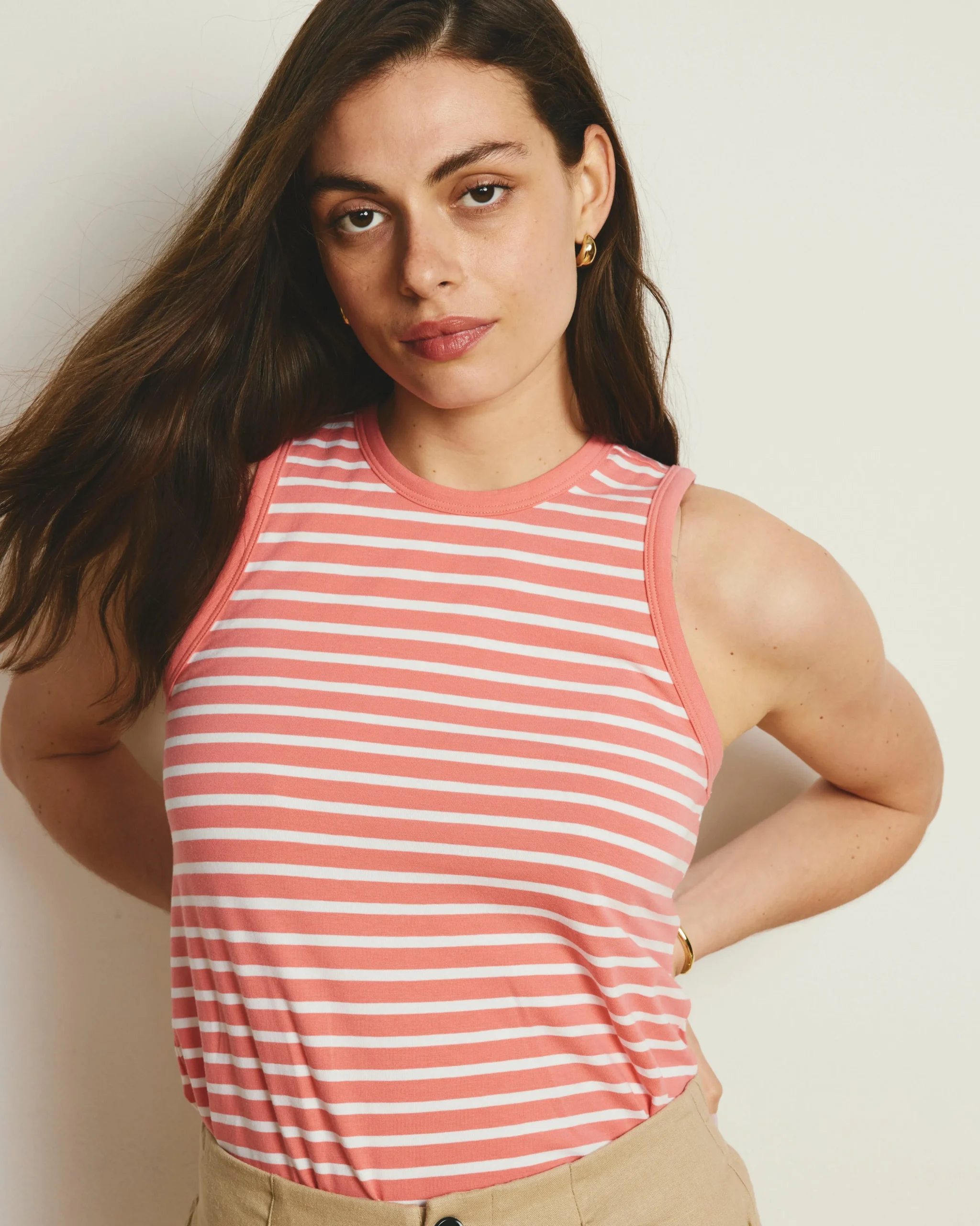 Cai High Neck Tank Portrait Pink/White Stripe