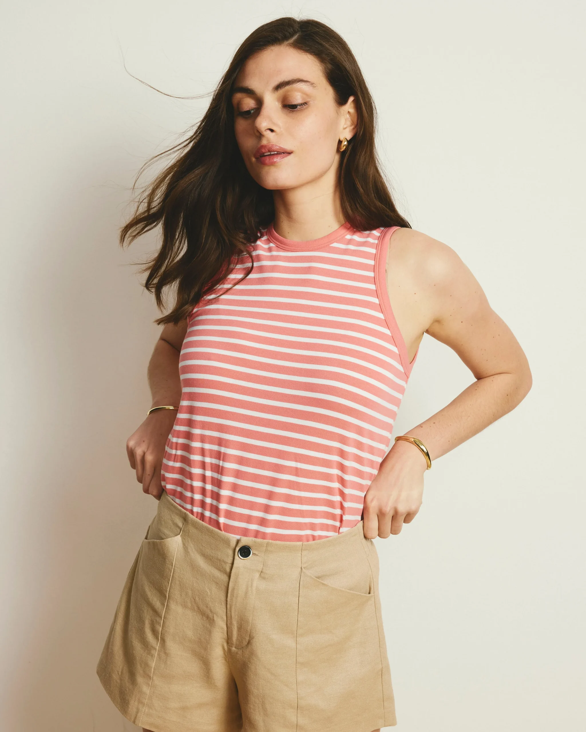 Cai High Neck Tank Portrait Pink/White Stripe