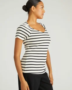 Carey Ribbed Sweetheart Tee Ecru/Black Stripe