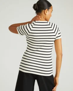 Carey Ribbed Sweetheart Tee Ecru/Black Stripe