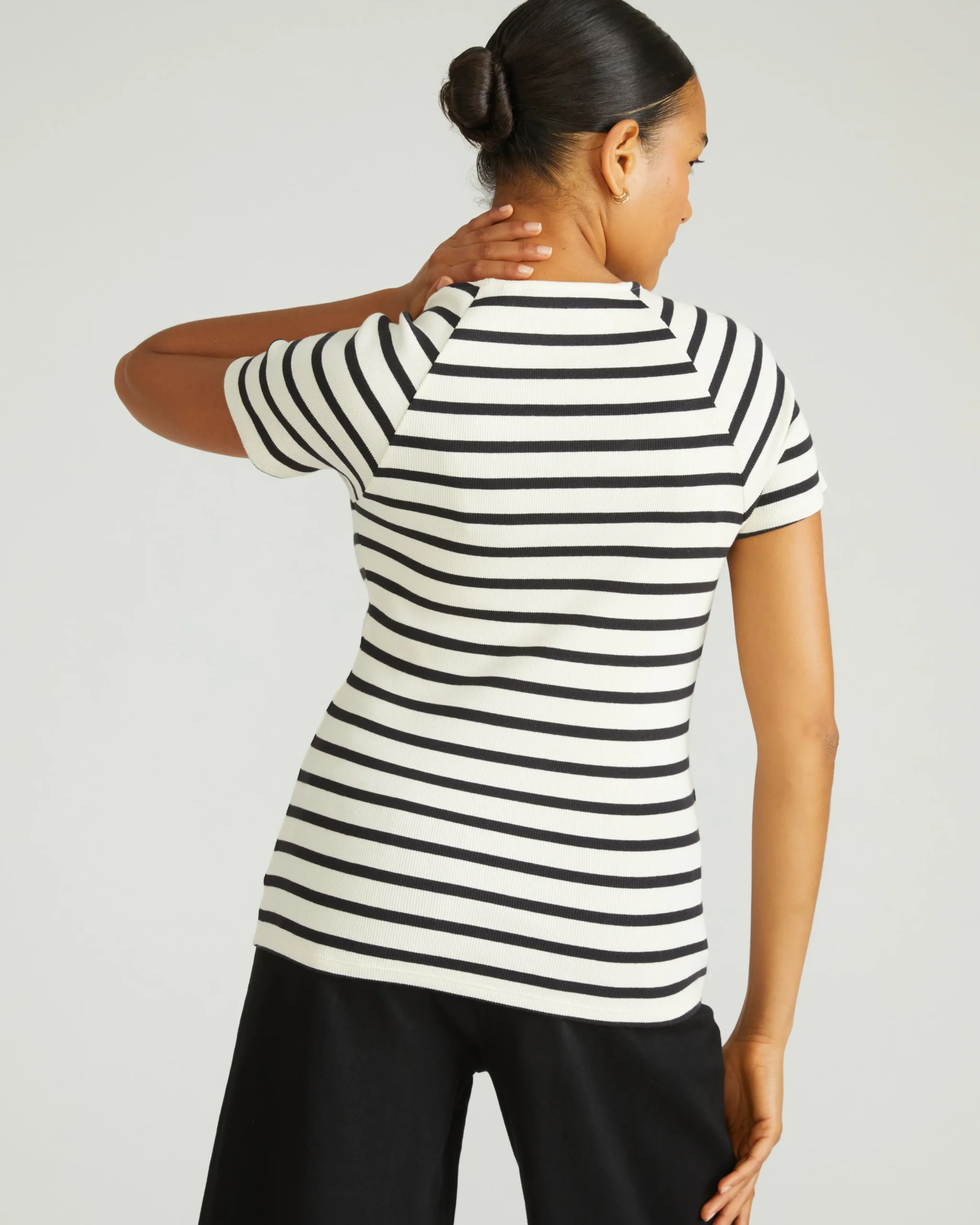 Carey Ribbed Sweetheart Tee Ecru/Black Stripe
