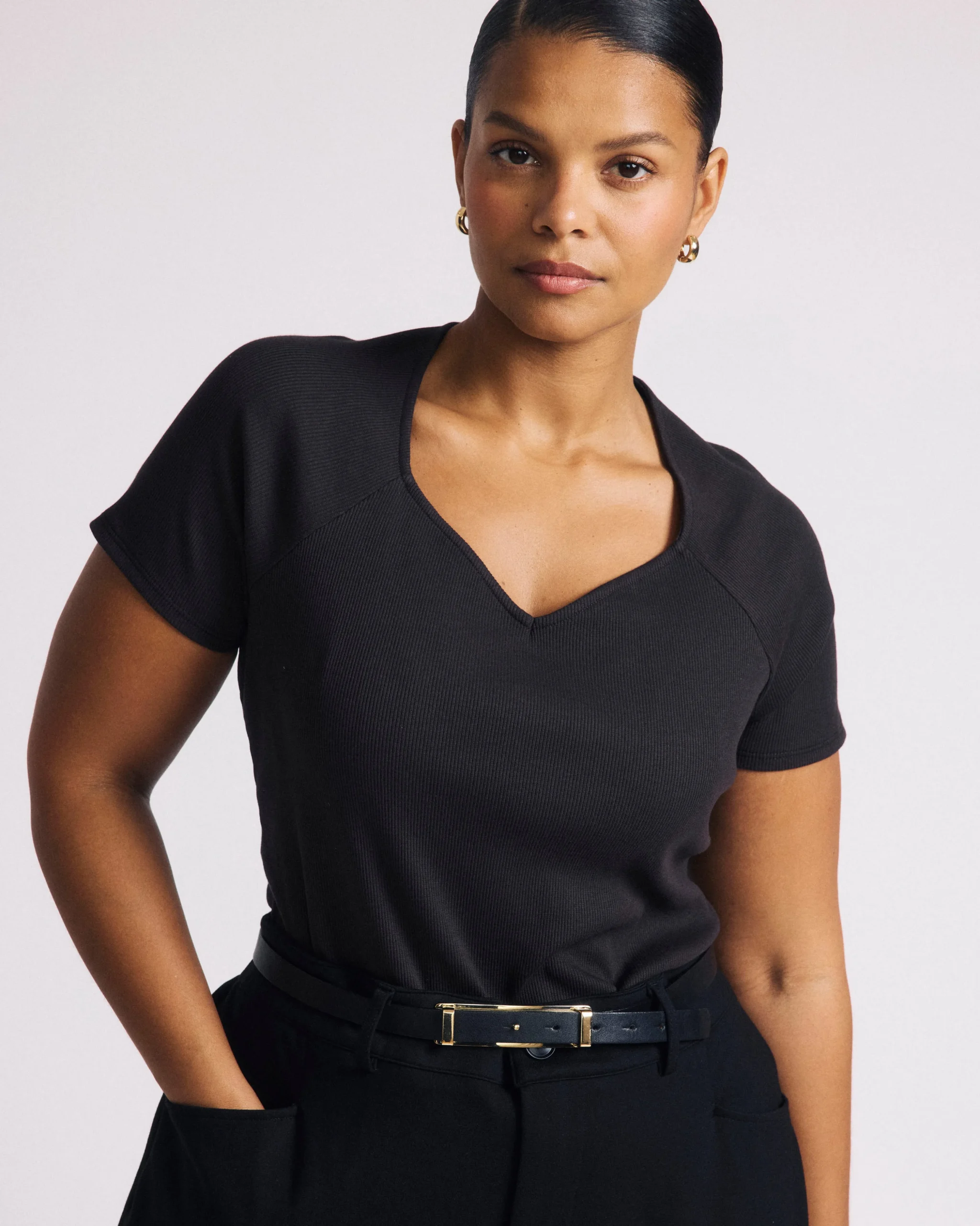 Carey Ribbed Sweetheart Tee Espresso