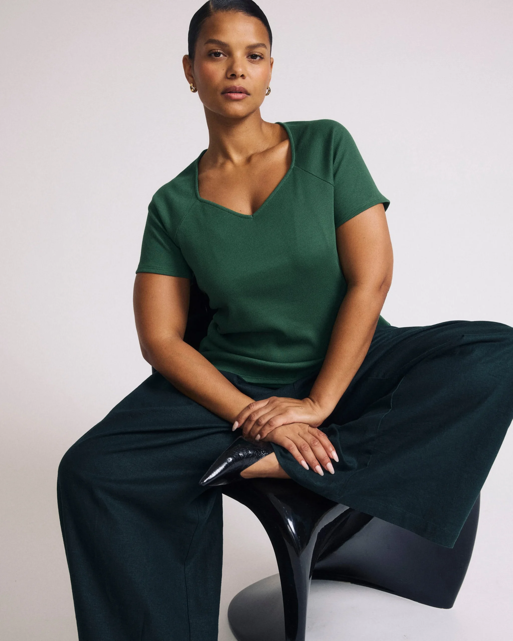 Carey Ribbed Sweetheart Tee Green Park