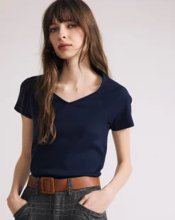Carey Ribbed Sweetheart Tee Navy