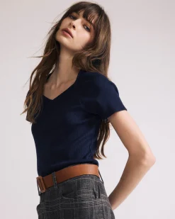 Carey Ribbed Sweetheart Tee Navy