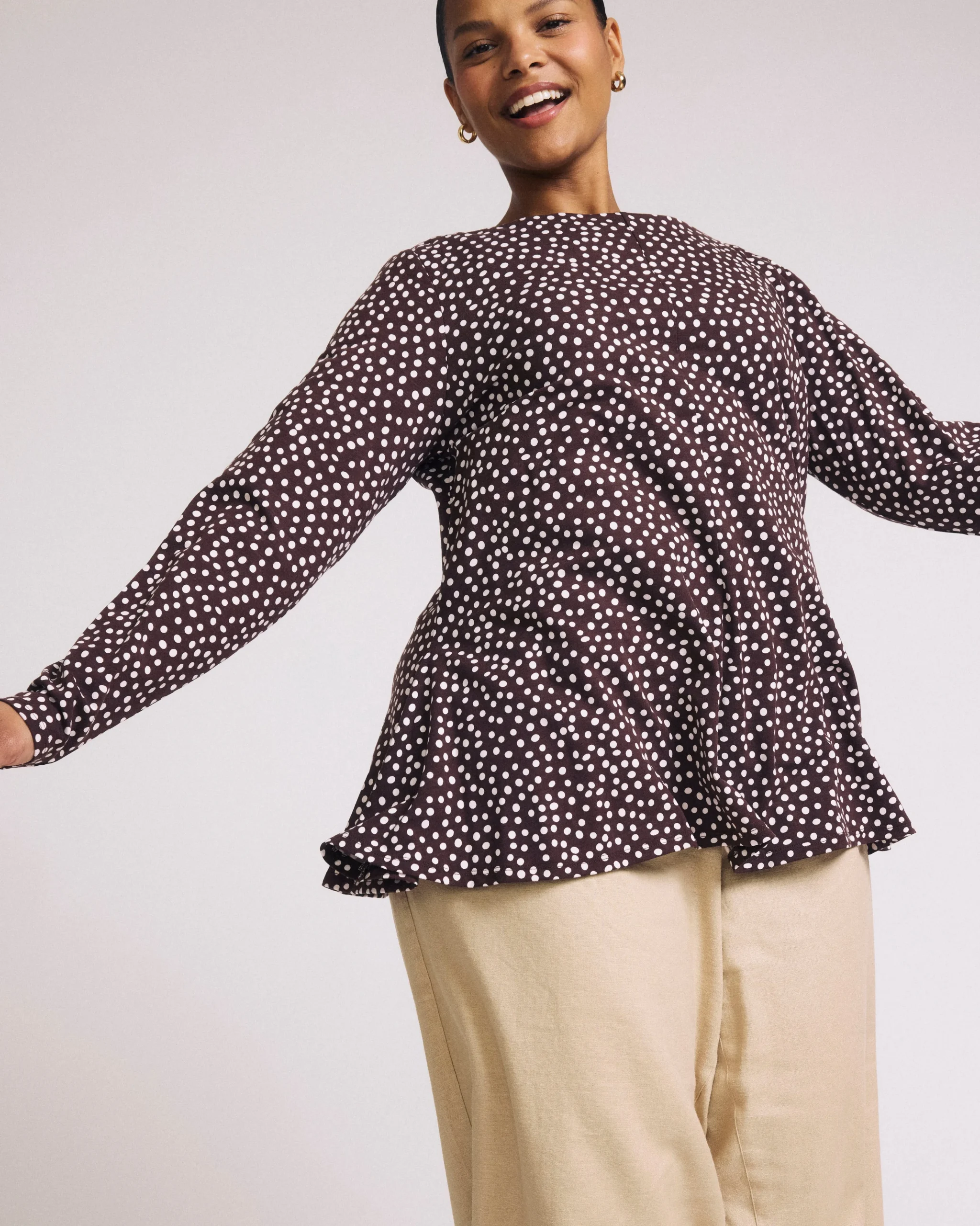 Cassandra Divine Jersey Top Brown/White Dot Print