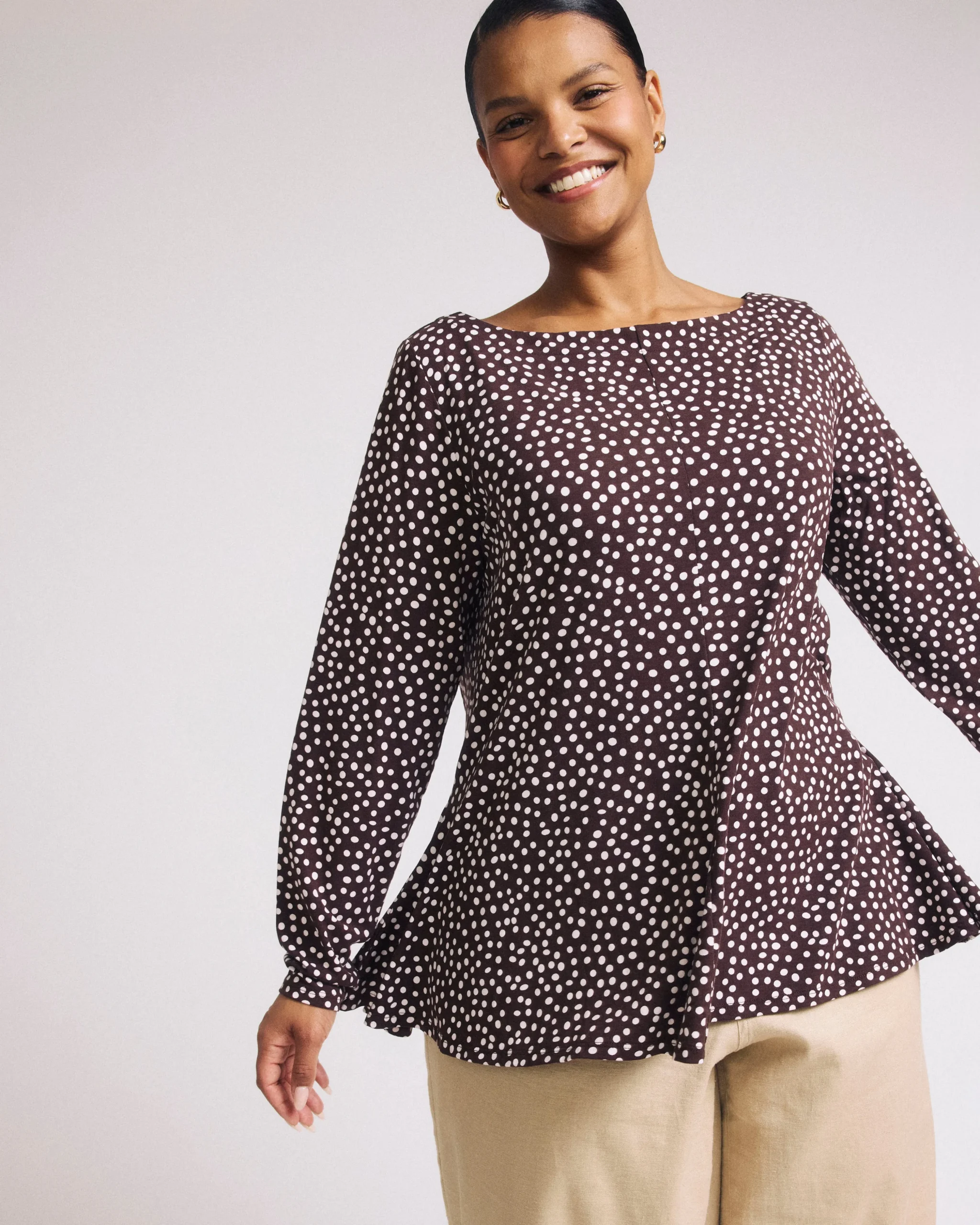 Cassandra Divine Jersey Top Brown/White Dot Print