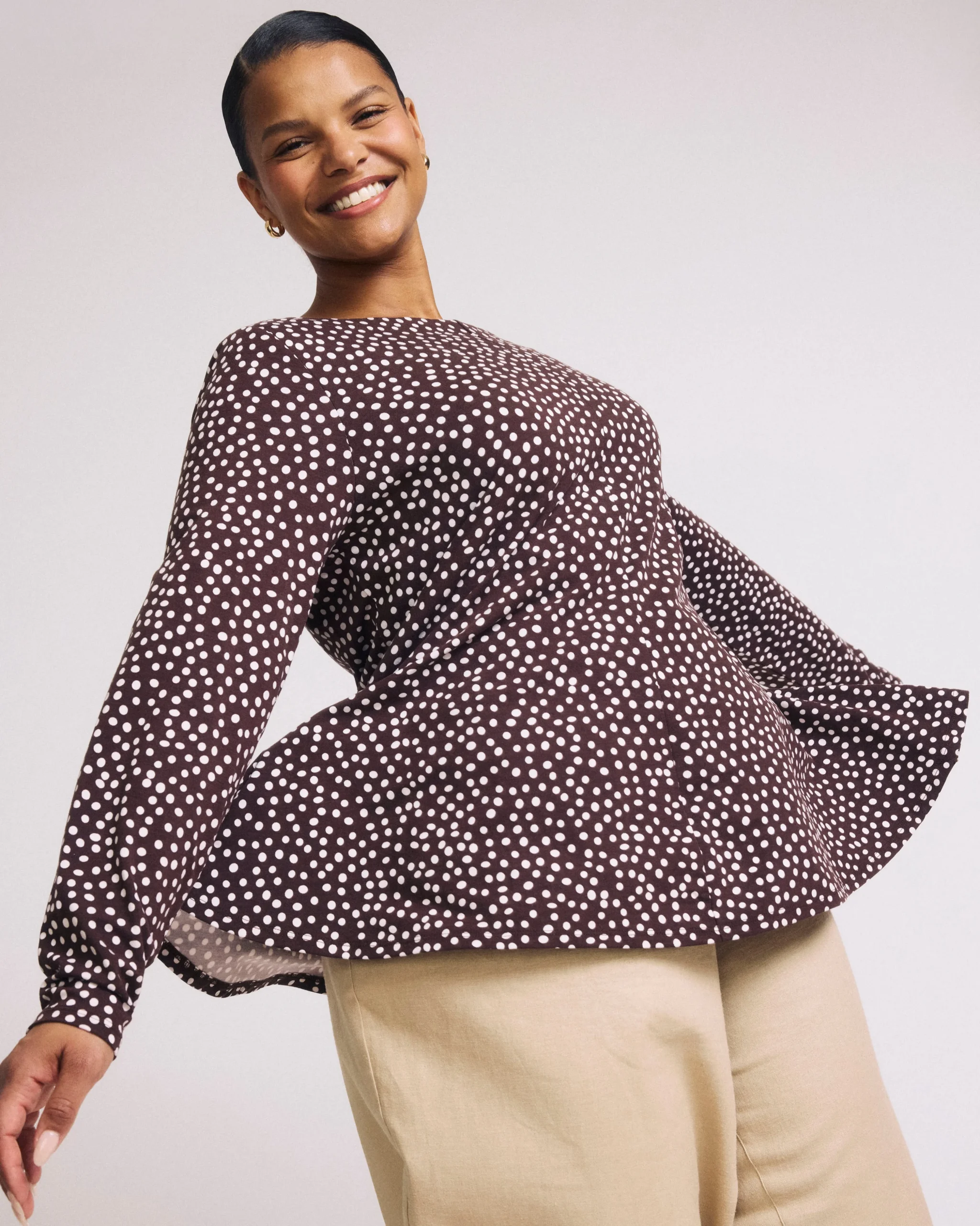 Cassandra Divine Jersey Top Brown/White Dot Print