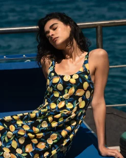 Cayo Cami Dress Black Limoncello Print