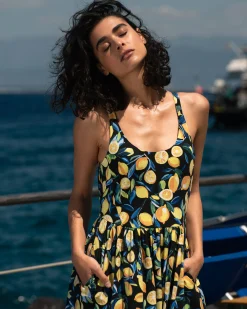 Cayo Cami Dress Black Limoncello Print