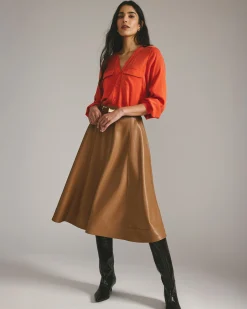 Charlotte Faux Leather Skirt Classic Camel