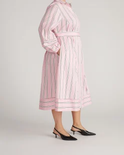 Claire Stretch Poplin Shirtdress Pink Horizon Stripe