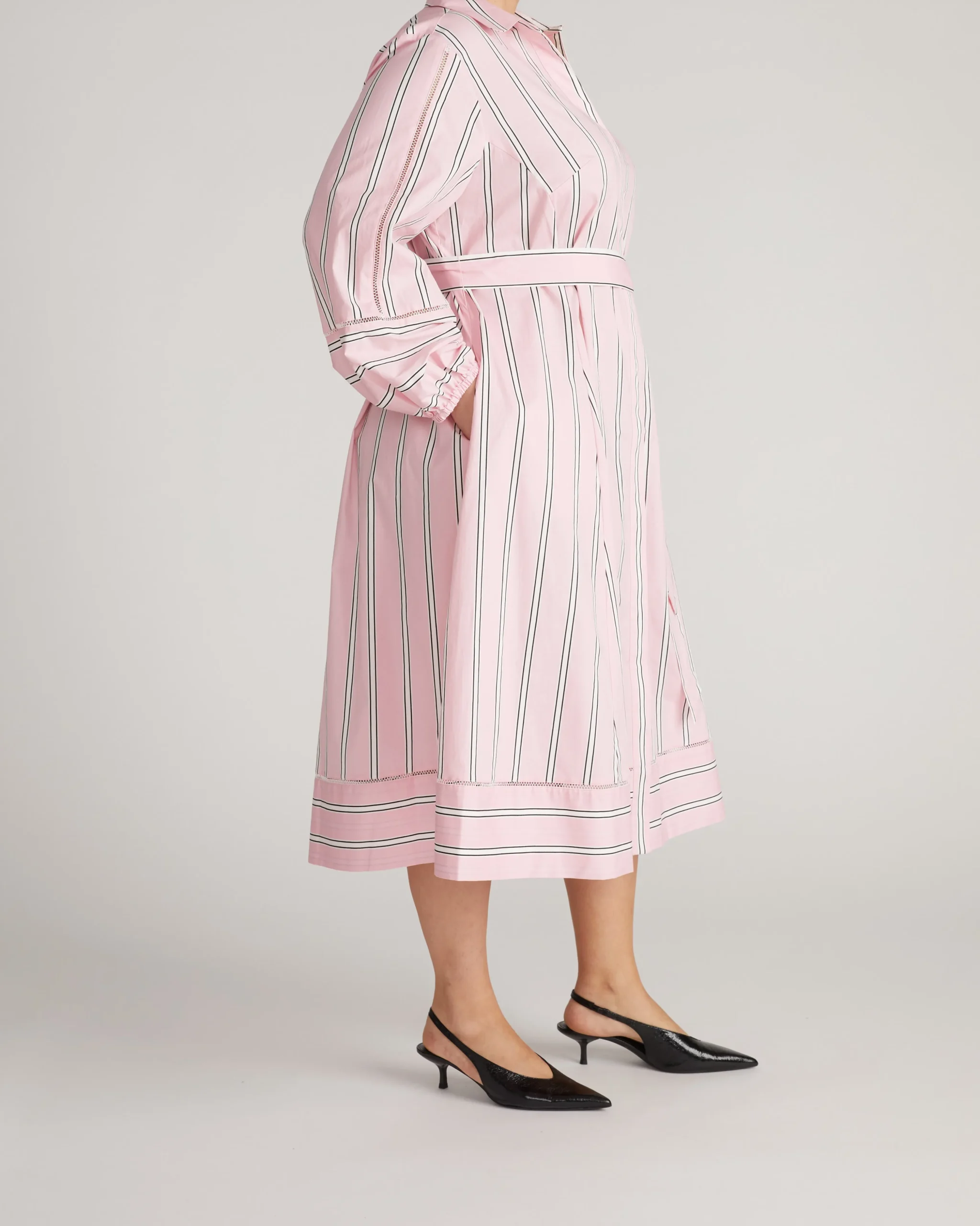 Claire Stretch Poplin Shirtdress Pink Horizon Stripe