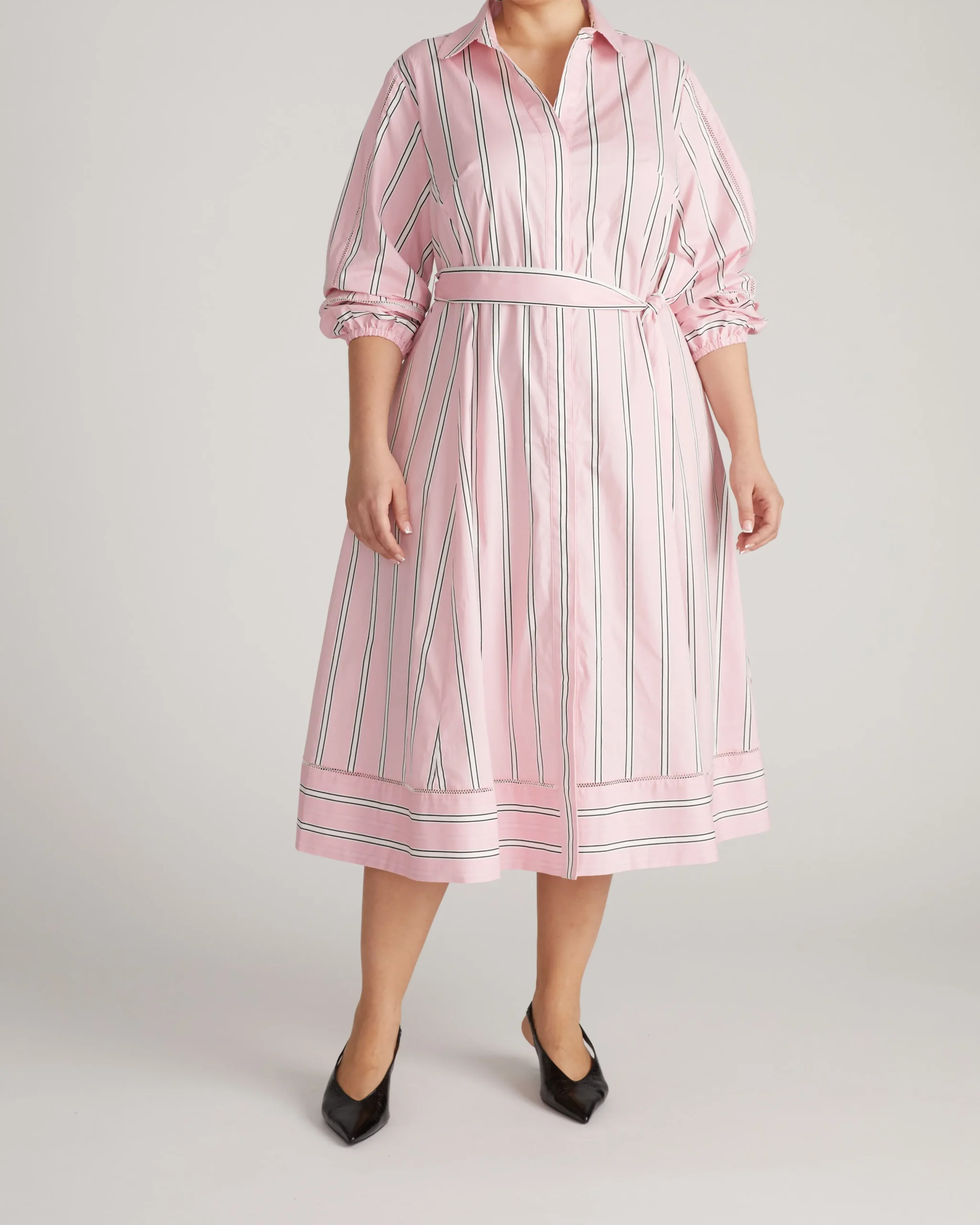 Claire Stretch Poplin Shirtdress Pink Horizon Stripe