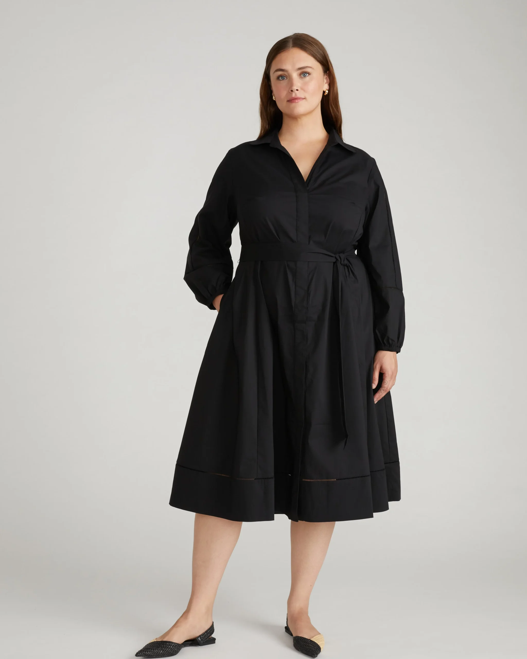Claire Stretch Poplin Shirtdress Black