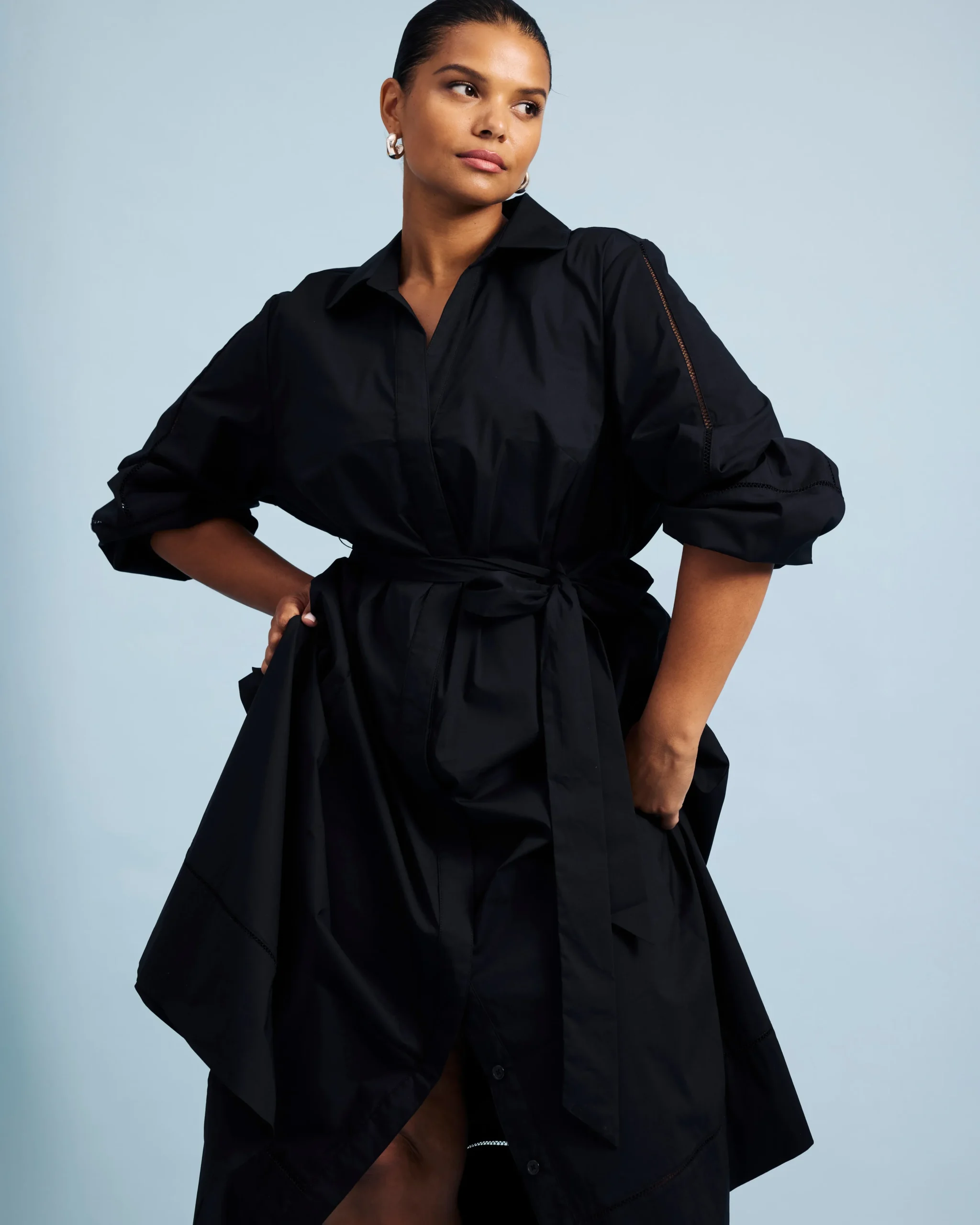 Claire Stretch Poplin Shirtdress Black