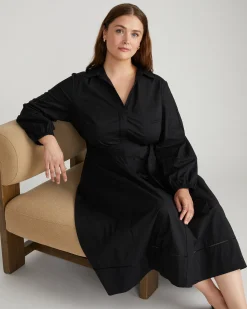 Claire Stretch Poplin Shirtdress Black