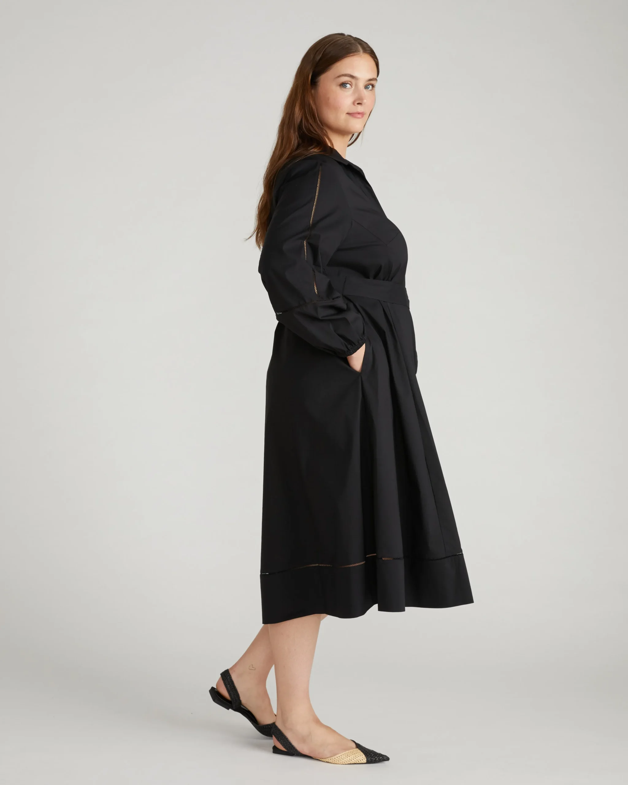 Claire Stretch Poplin Shirtdress Black
