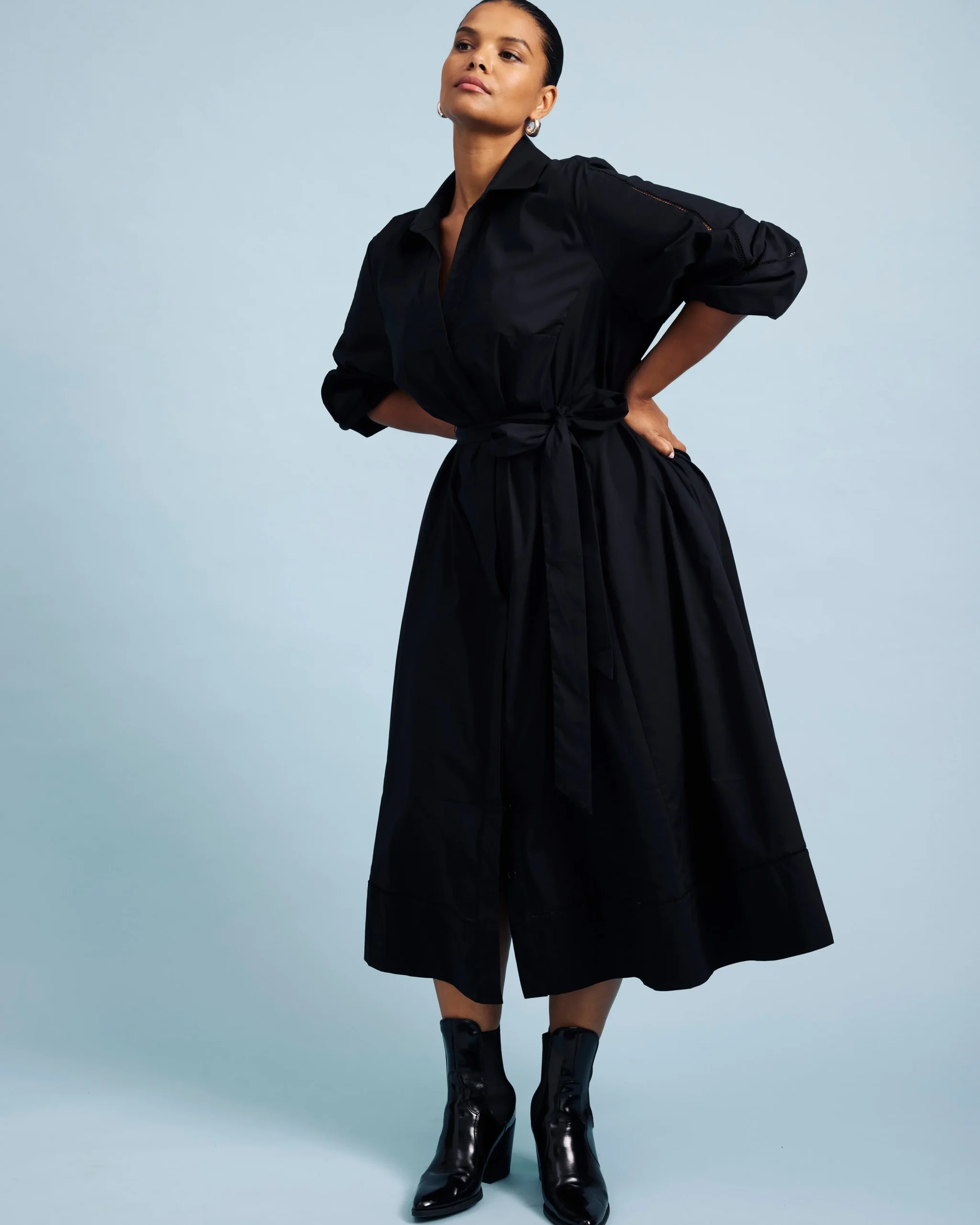 Claire Stretch Poplin Shirtdress Black