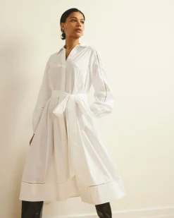 Claire Stretch Poplin Shirtdress White