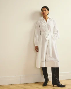 Claire Stretch Poplin Shirtdress White