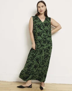 Claremont Liquid Jersey Sheath Dress Green Sgraffito Print