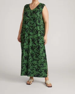 Claremont Liquid Jersey Sheath Dress Green Sgraffito Print
