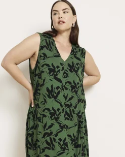 Claremont Liquid Jersey Sheath Dress Green Sgraffito Print