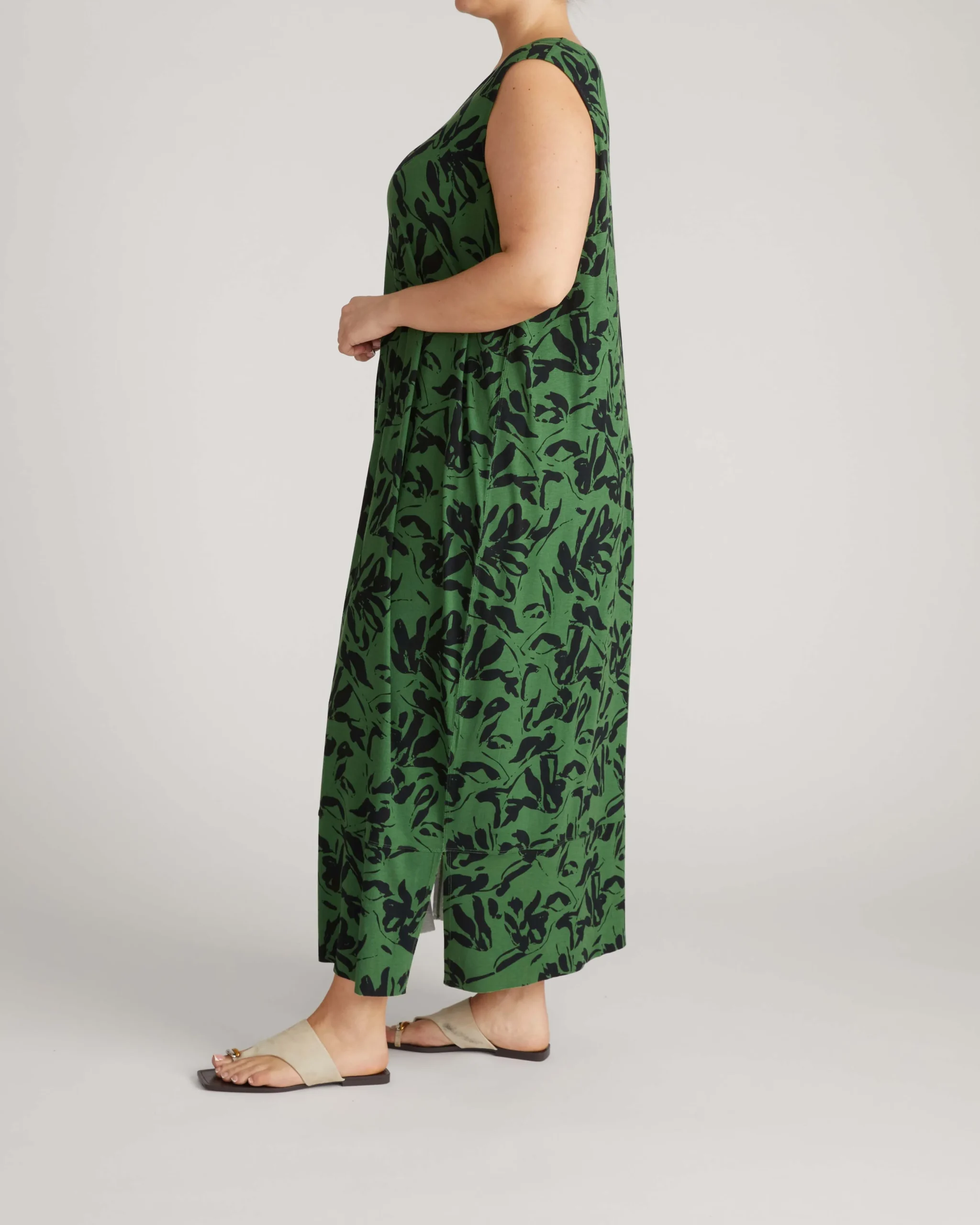 Claremont Liquid Jersey Sheath Dress Green Sgraffito Print