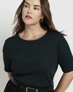 Classic Ribbed Tee Forest Green/Striped Trim
