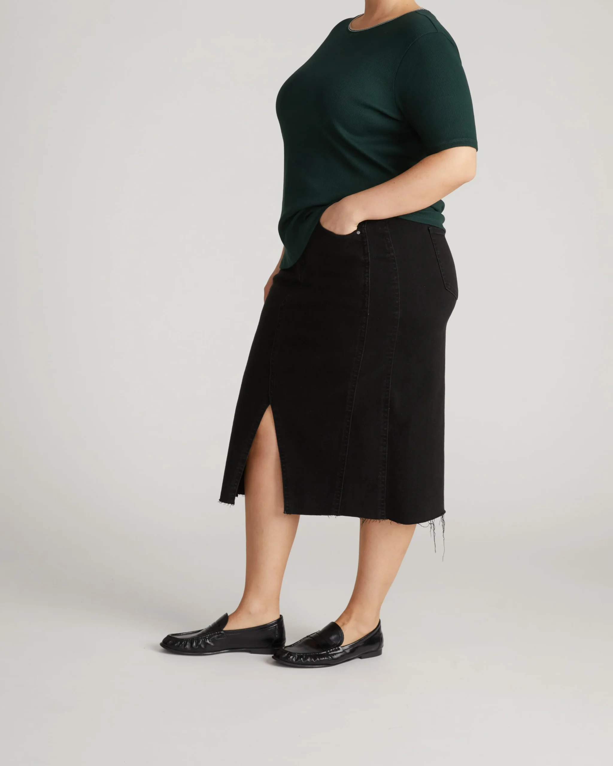 Classic Ribbed Tee Forest Green/Striped Trim