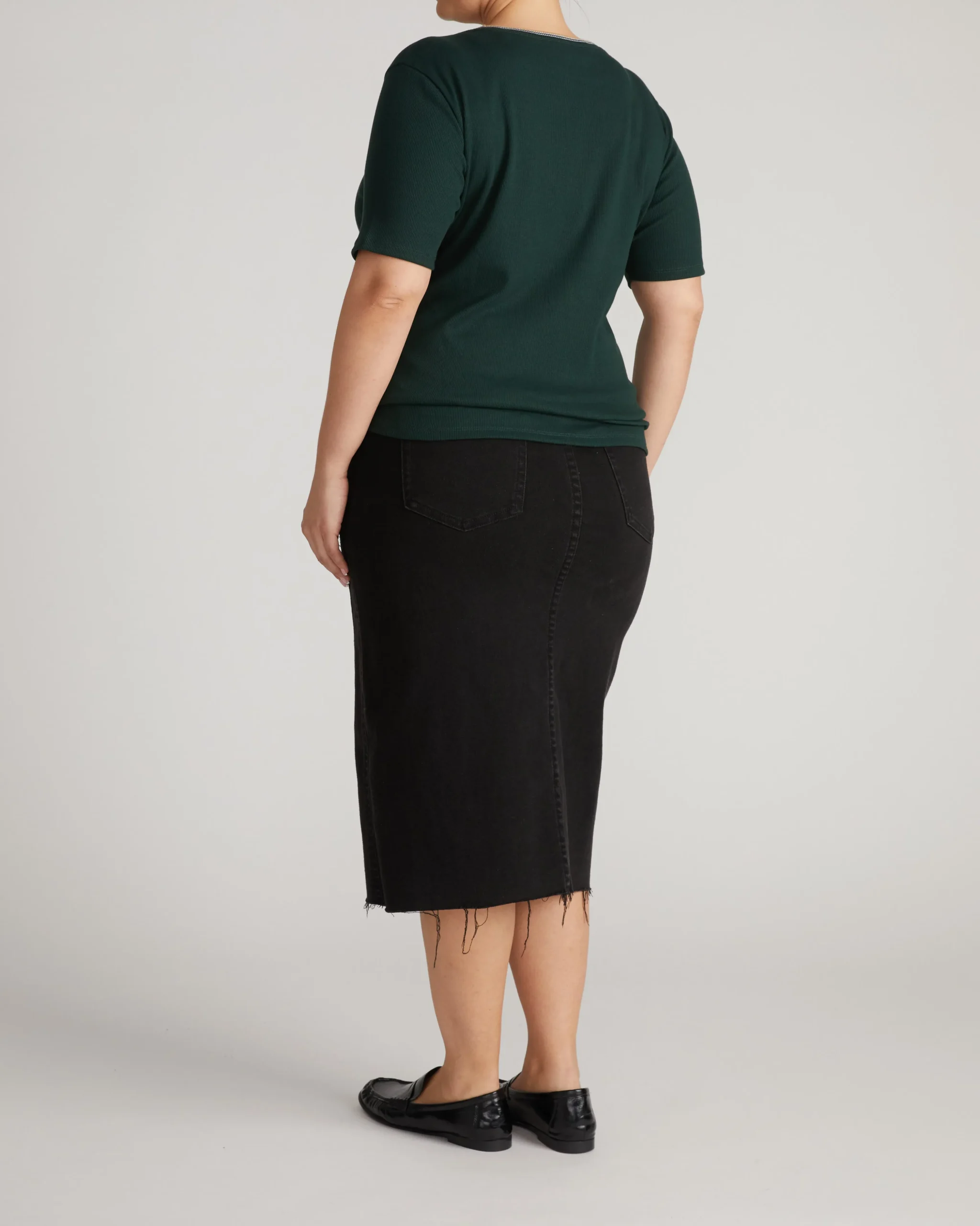 Classic Ribbed Tee Forest Green/Striped Trim