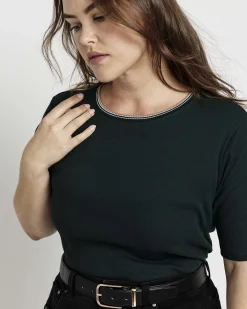 Classic Ribbed Tee Forest Green/Striped Trim