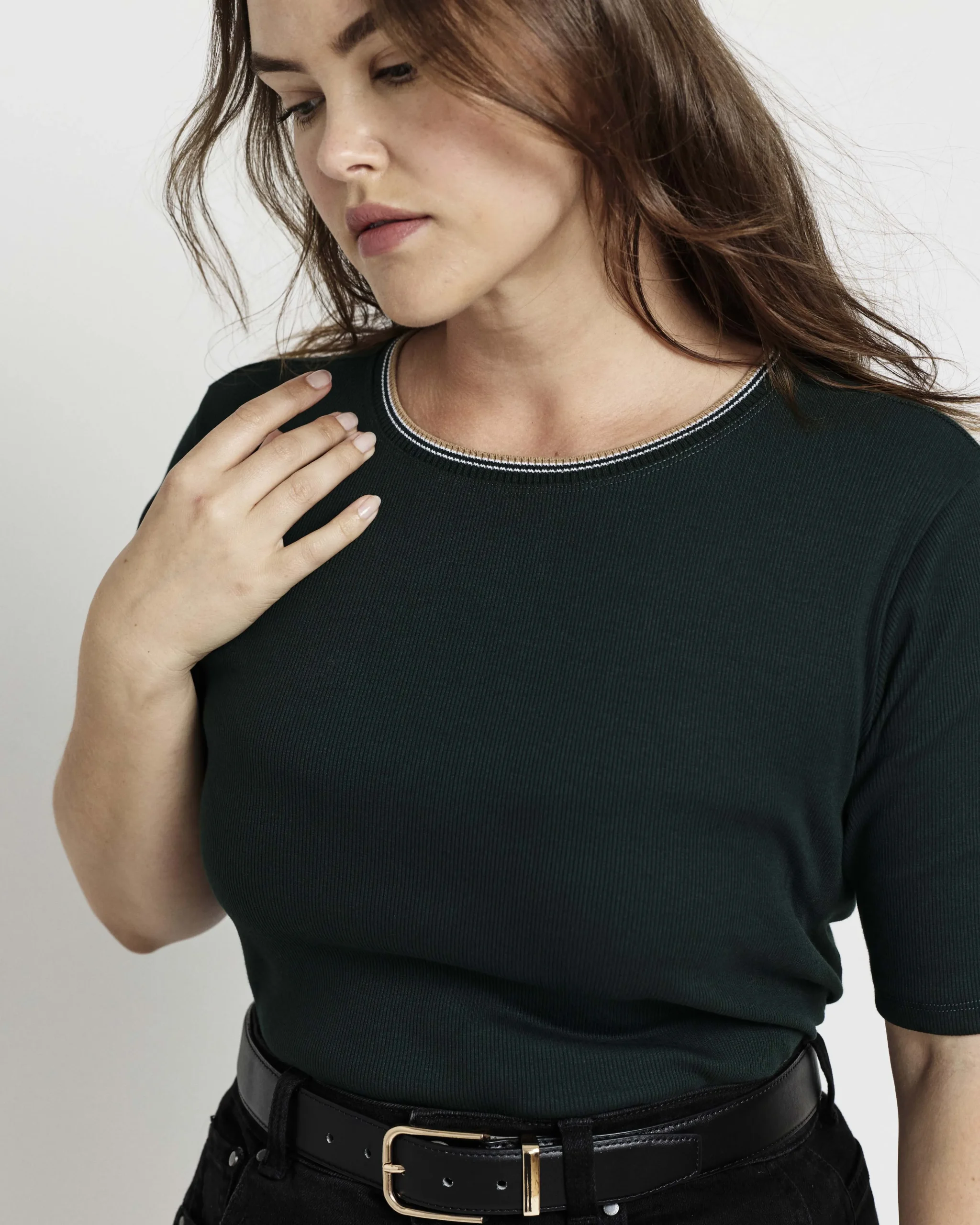 Classic Ribbed Tee Forest Green/Striped Trim
