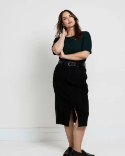 Classic Ribbed Tee Forest Green/Striped Trim