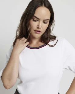 Classic Ribbed Tee White/Striped Trim