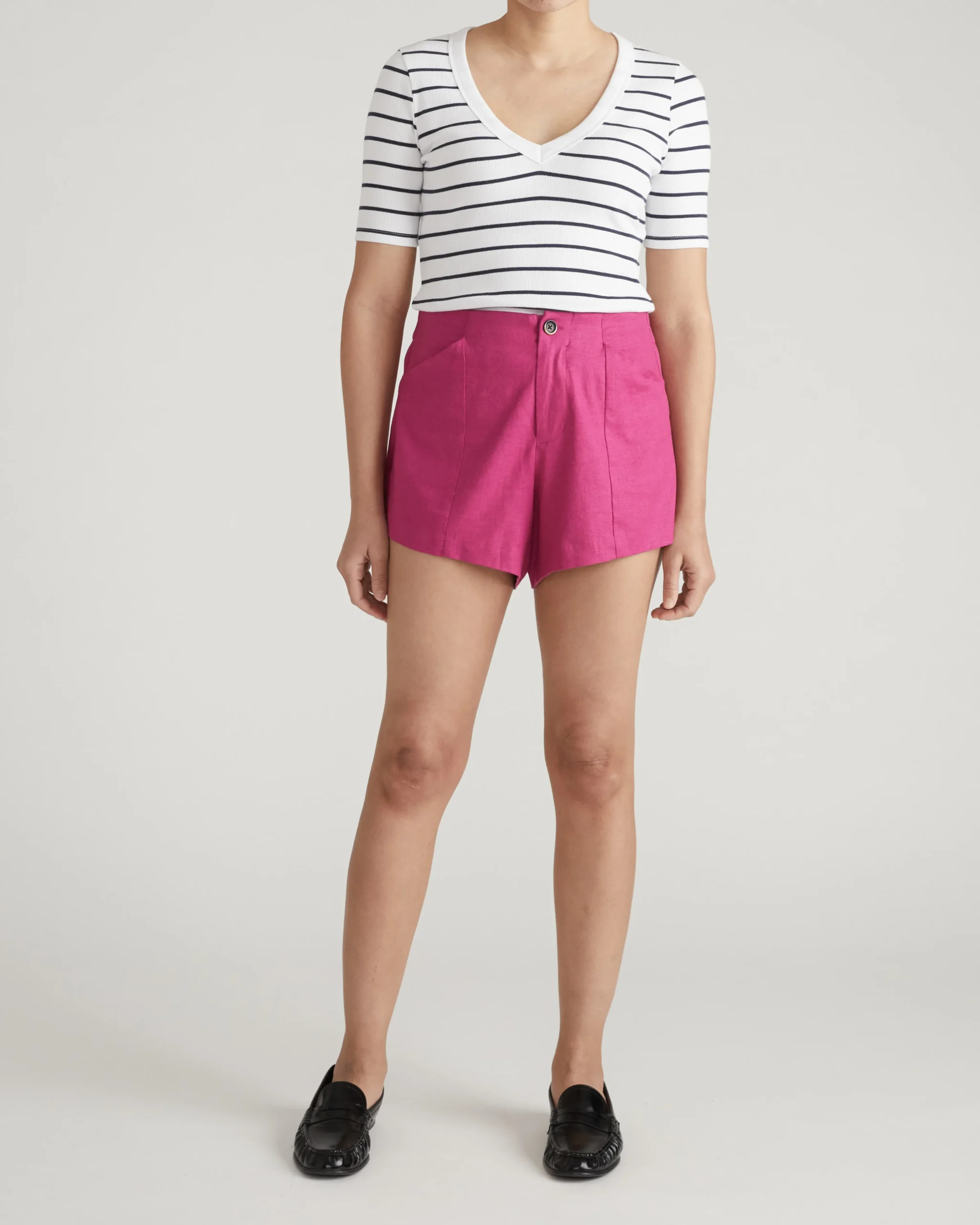 Classic V-Neck Ribbed Tee Nautical Navy Stripe
