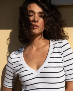 Classic V-Neck Ribbed Tee Nautical Navy Stripe