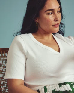 Classic V-Neck Ribbed Tee White
