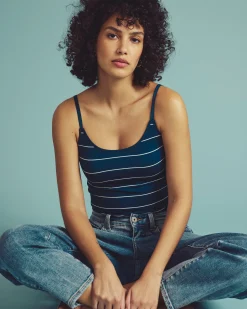 Cloud Rib Camisole Teal/White Microstripe