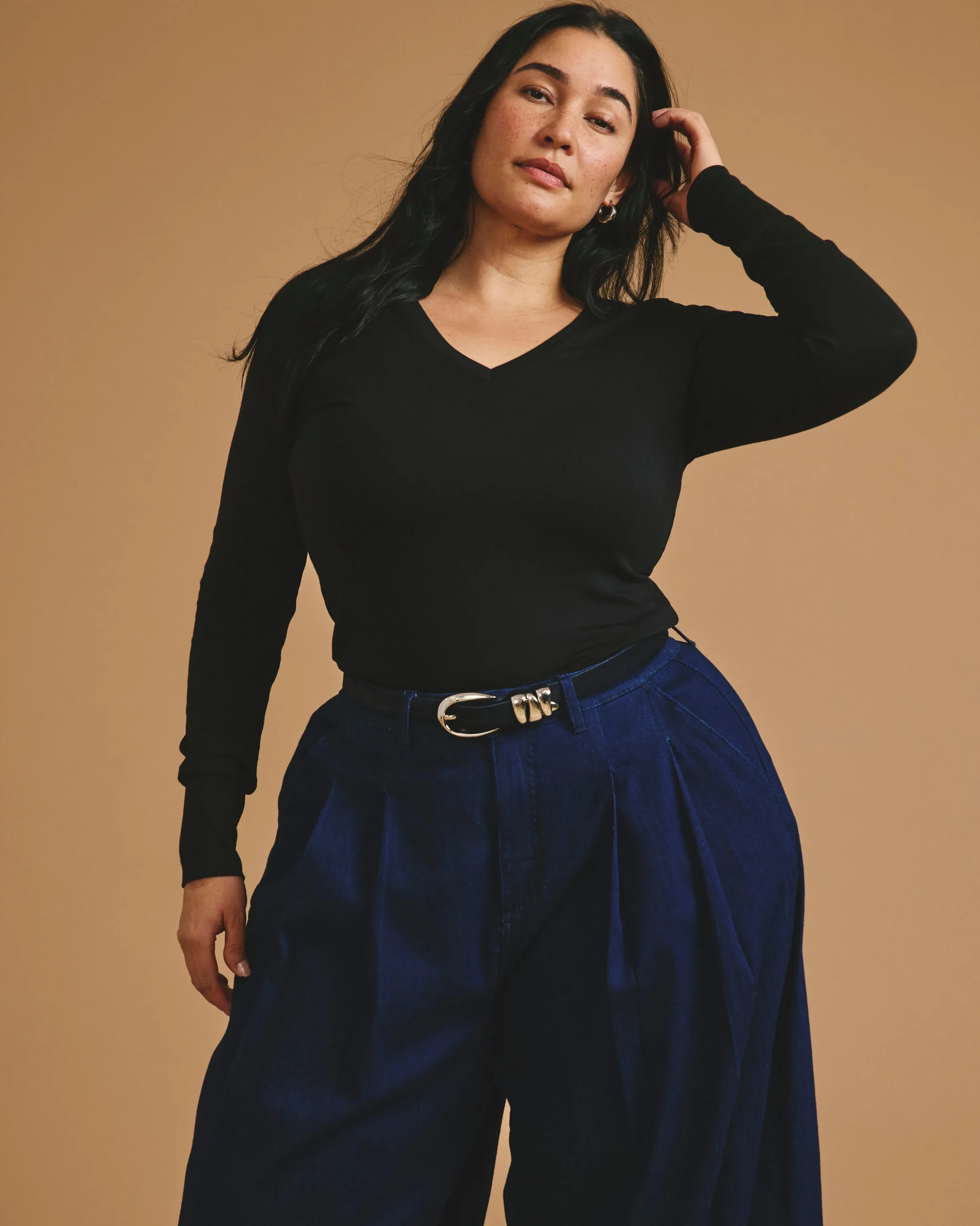 Cloud Rib Long Sleeve V-Neck Tee Black