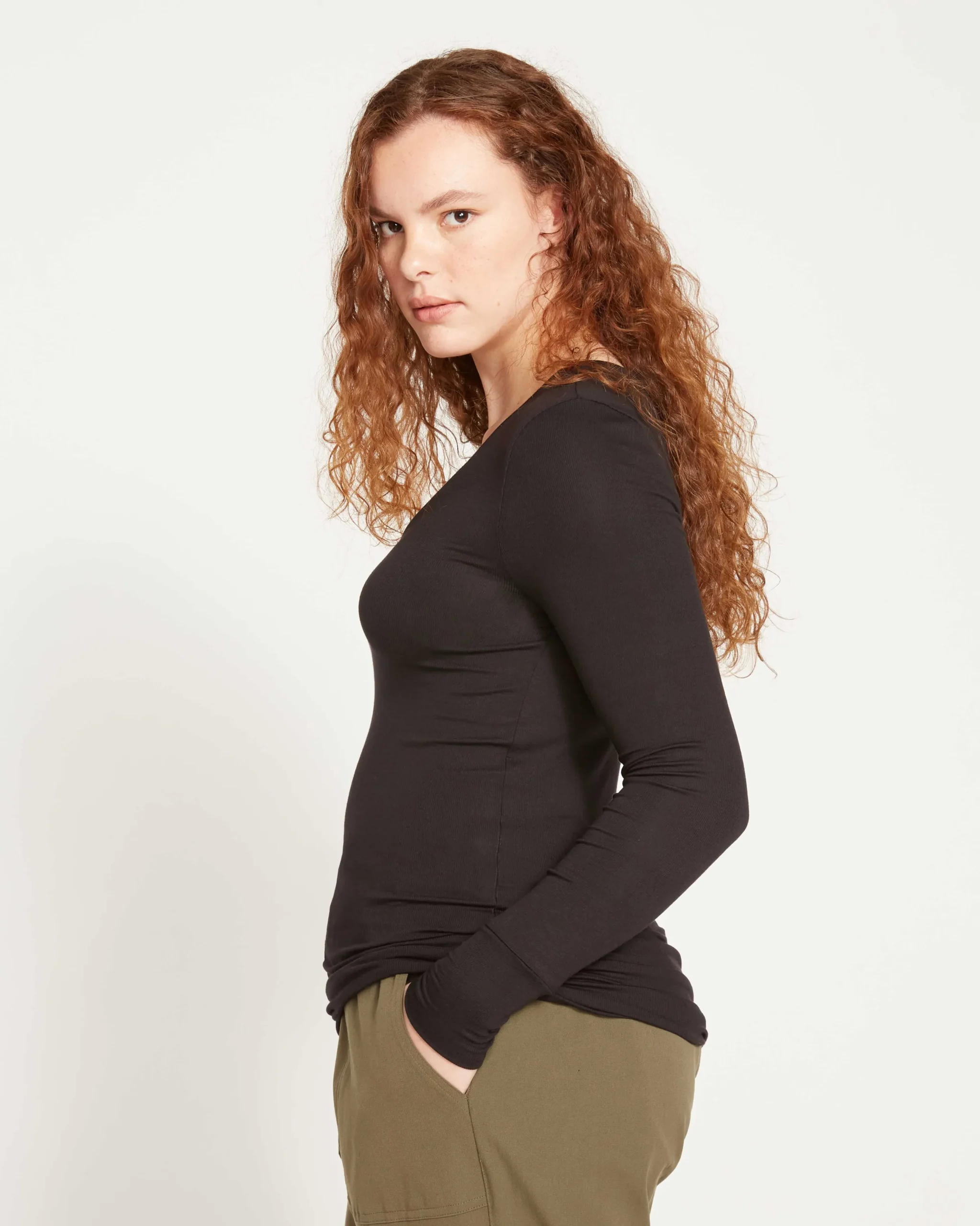 Cloud Rib Long Sleeve V-Neck Tee Black