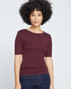 Cloud Rib Short Sleeve Crew Neck Tee Black Cherry