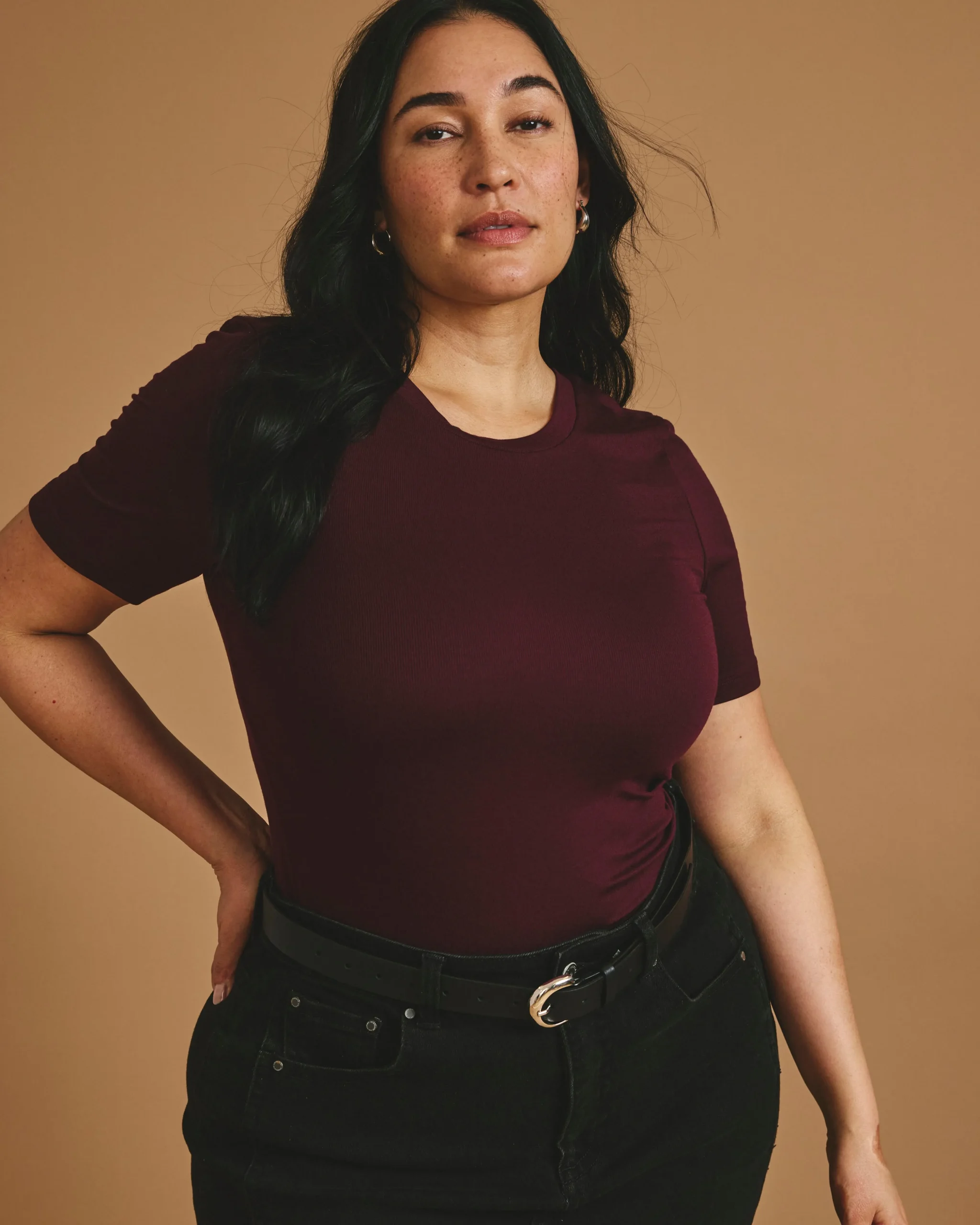 Cloud Rib Short Sleeve Crew Neck Tee Black Cherry