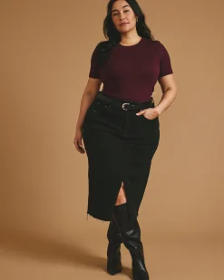 Cloud Rib Short Sleeve Crew Neck Tee Black Cherry